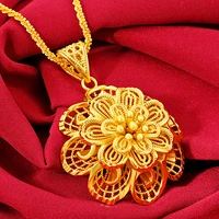 big filigree flower pendant chain yellow gold filled wedding engagement women pendant necklace gift