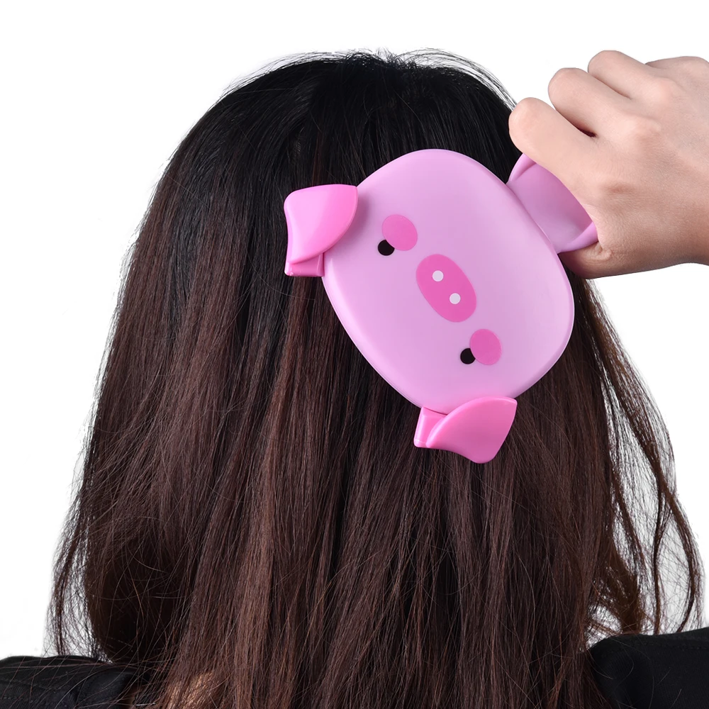 Hair Scalp Massage Comb Brush Anti-static Cute Cartoon Pig Shaped Curly Detangle Styling Tools | Красота и здоровье