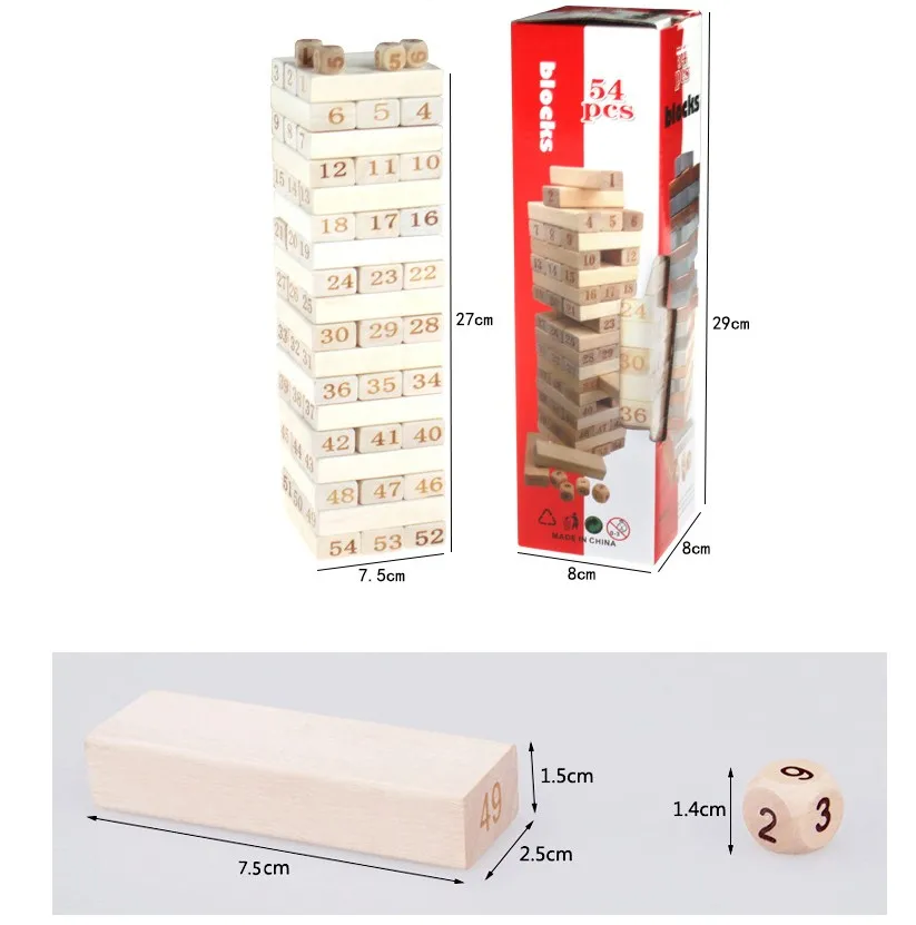 54 шт Деревянный Мини строительные блоки Дженга потянув Дети стека вверх продукт