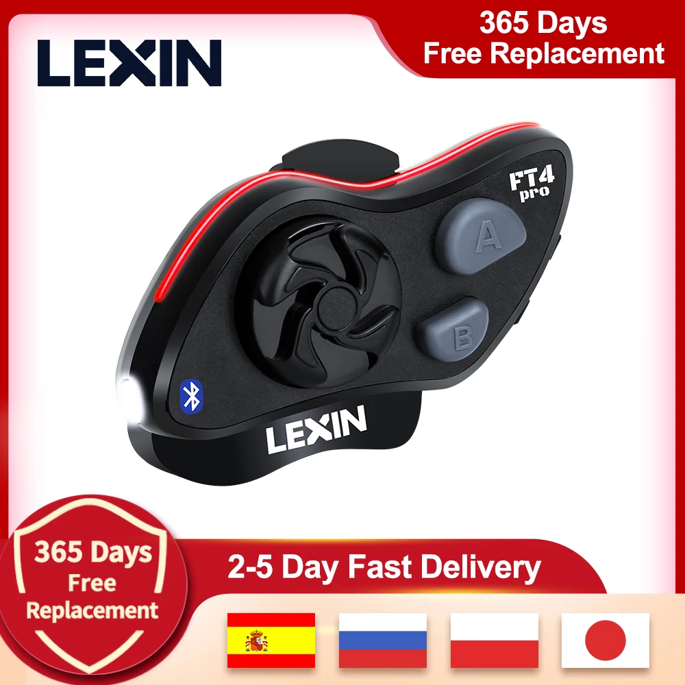 

LEXIN NEW 1PC FT4 PRO Bluetooth Motorcycle Intercom, Built-in FM Radio up to 6-stations presets intercomunicador