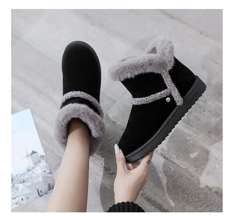 Winter New Women Suede Plush Lining Ankle Fur Snow Boots Flat With Black/Brown Emu Boots Fashion Cotton Shoes
