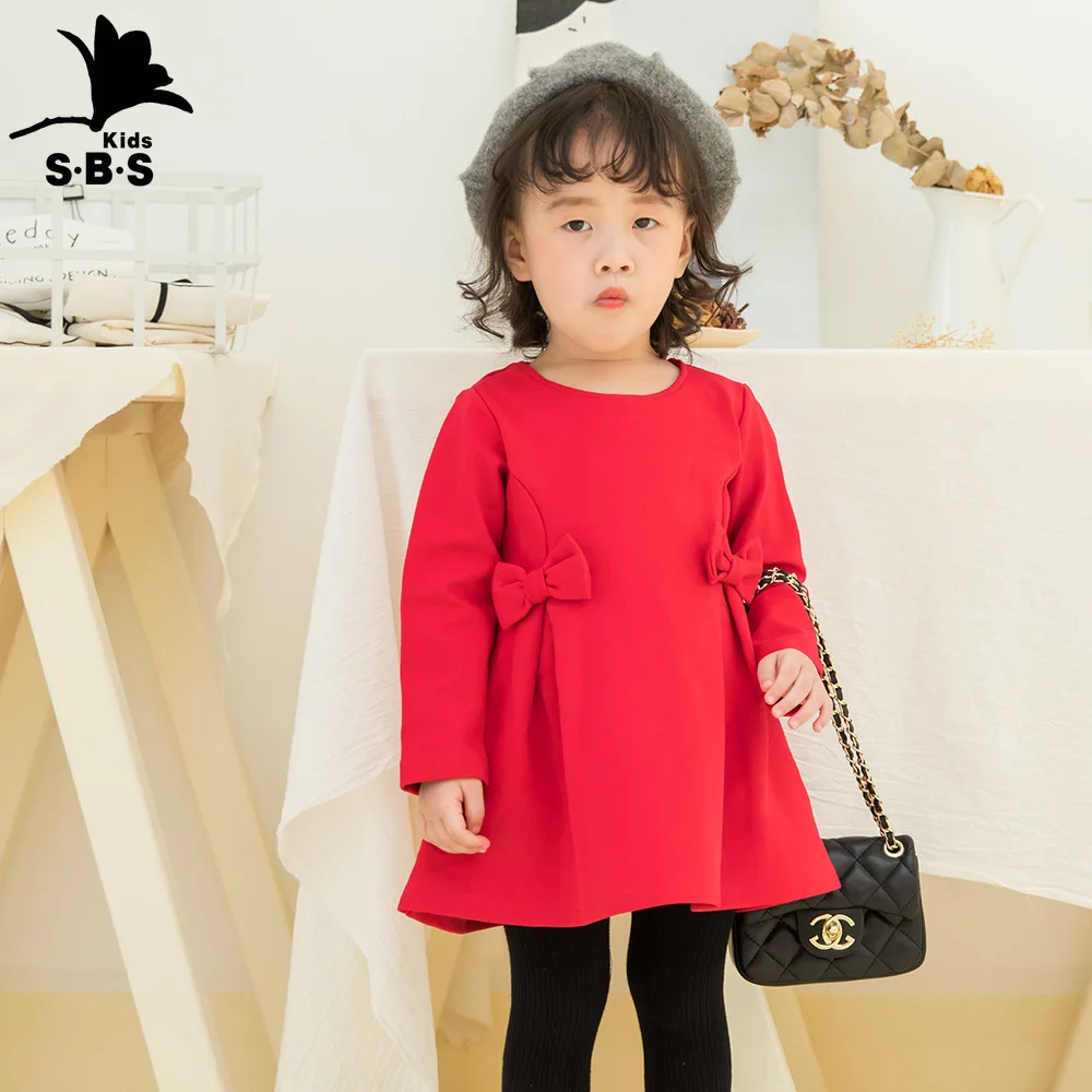Осенняя верхняя одежда для детей Повседневное платье с бантом и длинными