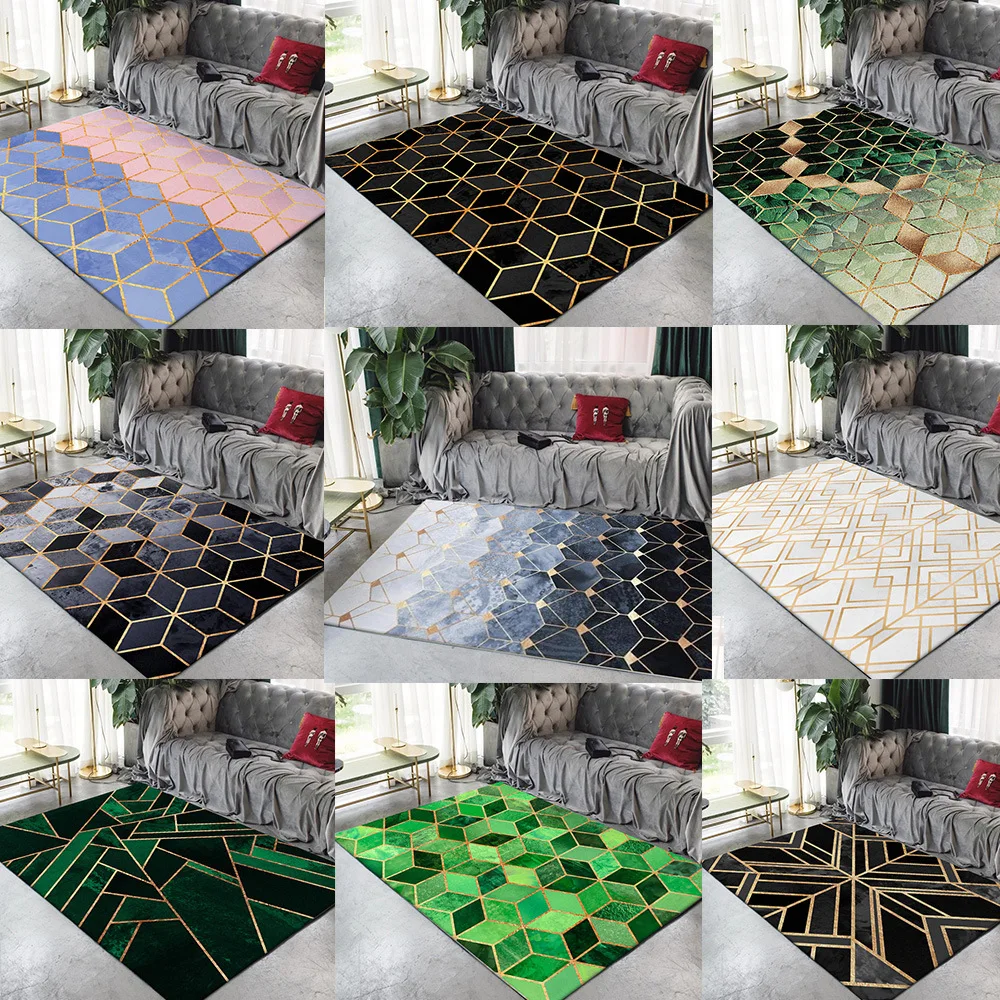 

Trend Golden Metal Geometric Area Rugs Living Room Large Size Carpets Modern Bedroom Sofa Tapete Mats Decor Floor Table Antiskid