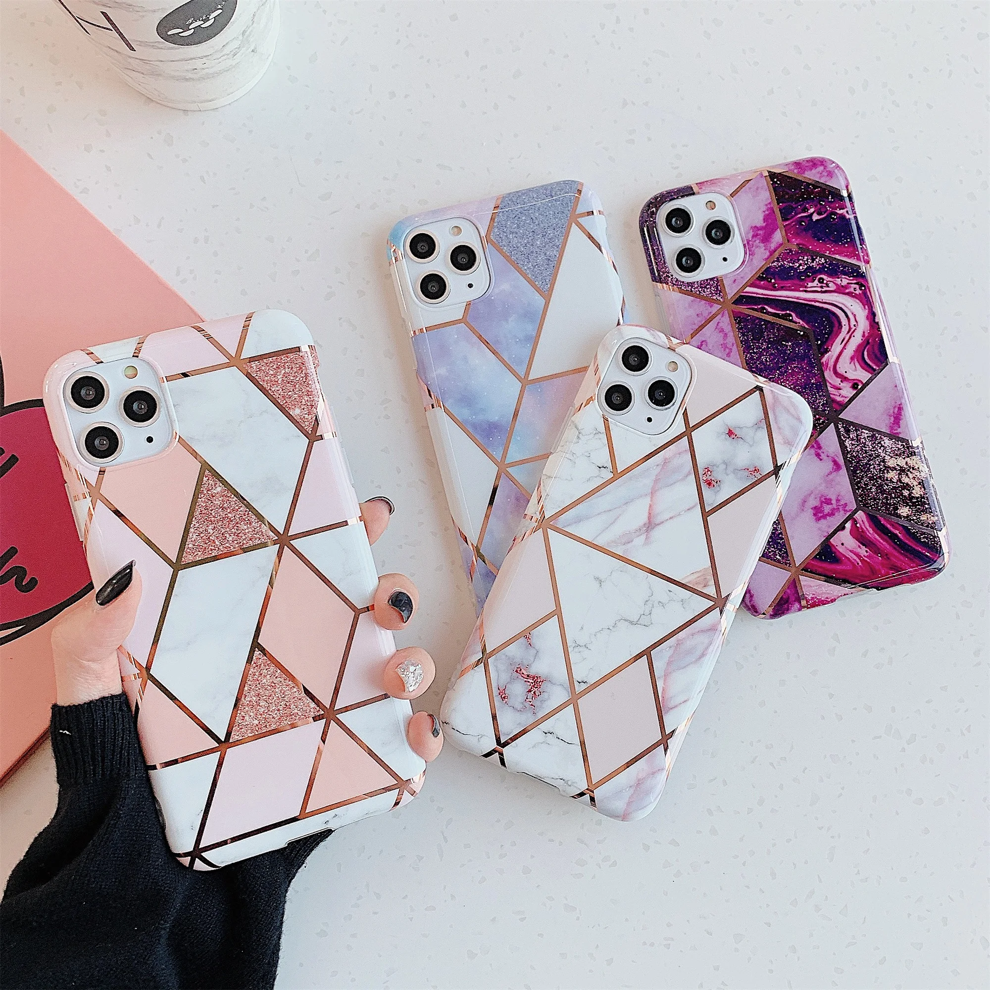 

Luxury Geometric Marble Phone Cases For iPhone 12 Mini 11 Pro XR X XS Max 7 8 6 6S Plus SE2 Soft IMD Electroplated Back Cover