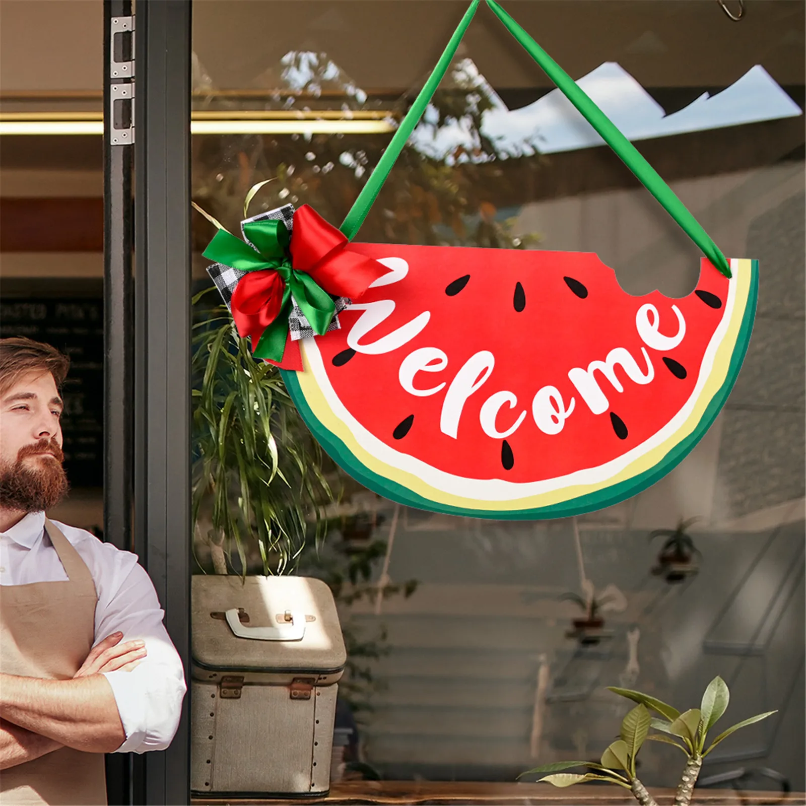 

1PC Creative Summer Welcome Watermelon Wooden Sign Decorative Wall Hanging Decoration Wedding Party Home Decoration Family Decor