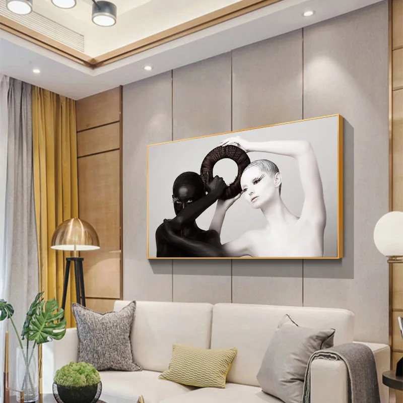 Лидер продаж черно белый женский постер Картина на холсте Современное украшение