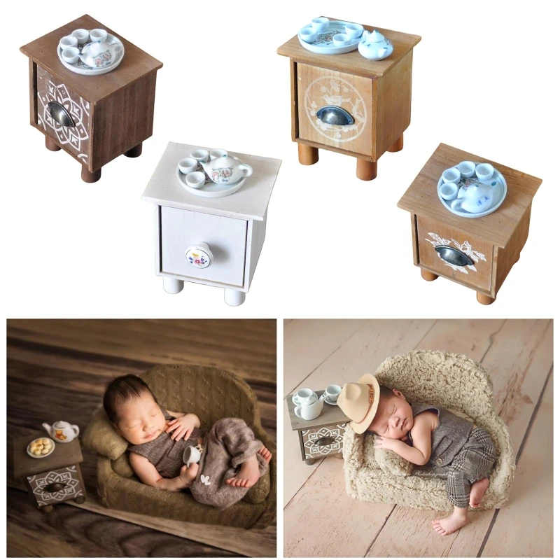 

Newborn Coffee Table and Teapot Tea Bowl Tea Tray Set Baby Full Moon Photo Shooting Props Infant Photography Accessories