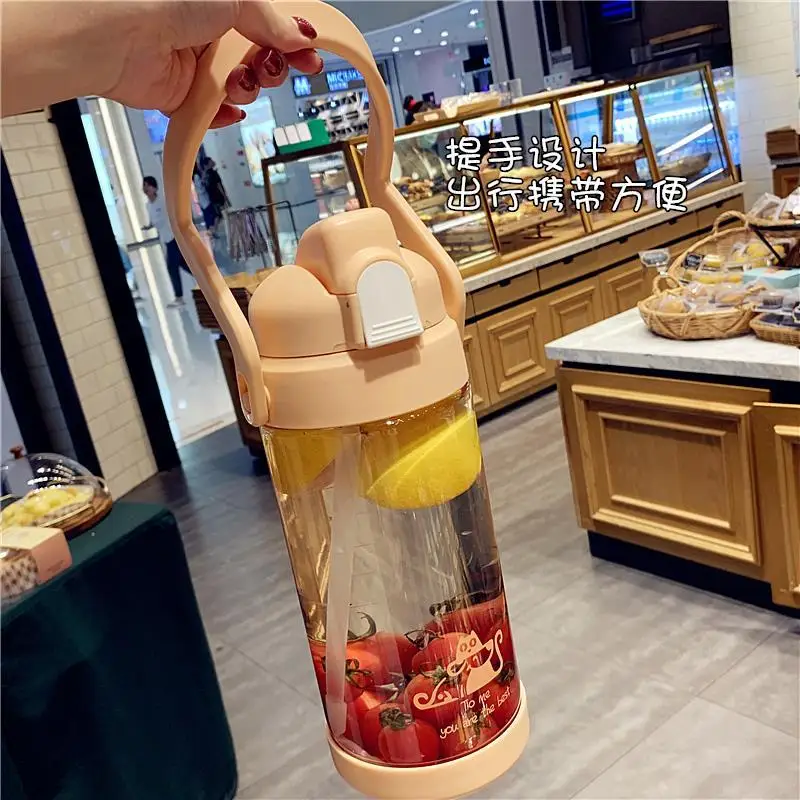 

Large capacity water cup large size fall proof female fitness plastic water bottle with straw Student Korean version large cup