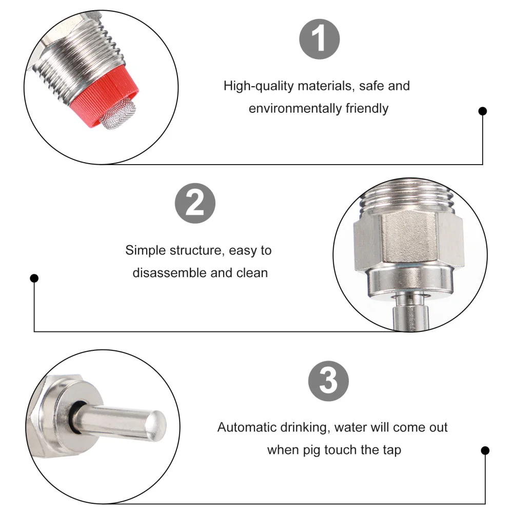

5pcs Waterer Stainless Steel Automatic Nipples Drinkers Feeding Supply