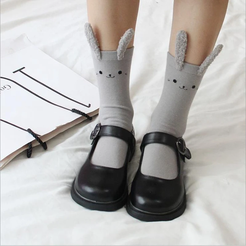 Женские носки зимние Смешные милые Гольфы средней длины с кроликом Осенние