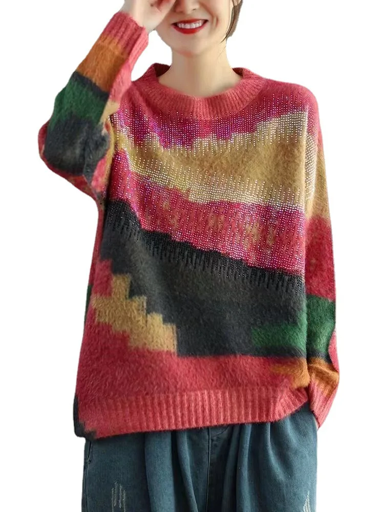 Свитер женский из искусственной норки Свободный Повседневный вязаный свитер с