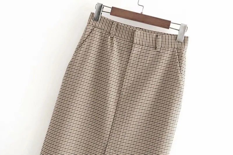 Юбка-миди Женская в клетку на молнии с разрезом и карманами | одежда