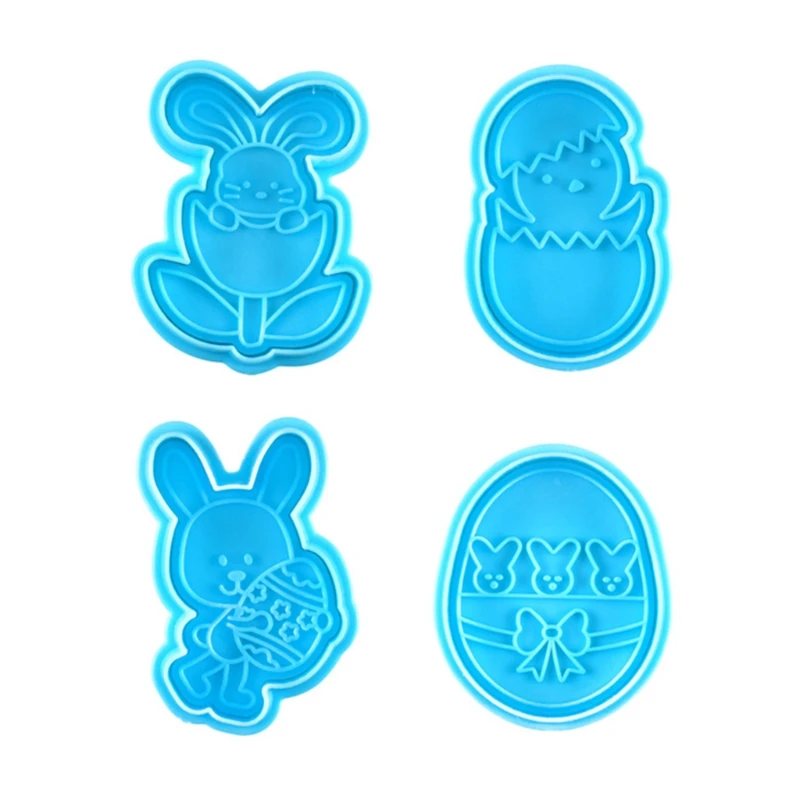 

4pcs Easter Bunny Plastic Baking Mold Kitchen Biscuit Cookie Cutter Pastry Decor
