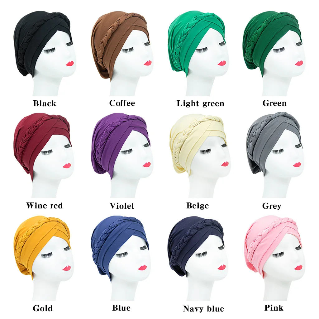 

Forehead Cross Turban Bonnet for Women Pure Color Milk Silk Braid Inner Hijabs Indian Wrap Hijab Caps Muslim Headdress