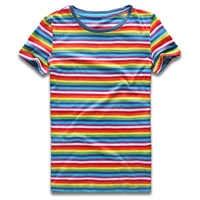 rainbow striped for women round neckt shirts short sleeve colorful stripes tees for women top woman