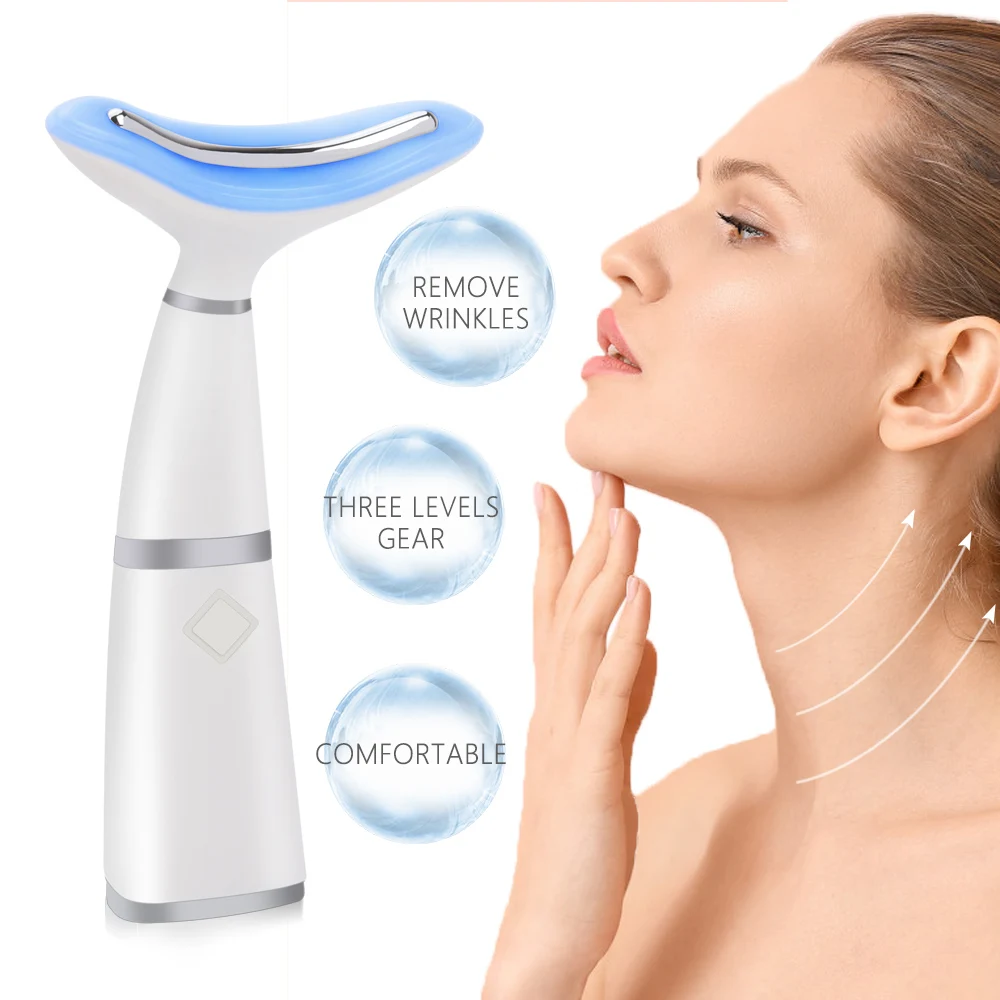 

3 Colors LED Photon Neck Vibration Massager Micro Current Iontophoresis Neck Beauty Device Skin Tighten Anti-Wrinkle Face Lift