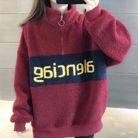 women sweatshirts 2022 new arrival winter thick loose female pullover plus velvet keep warm zipper letters korean style s03