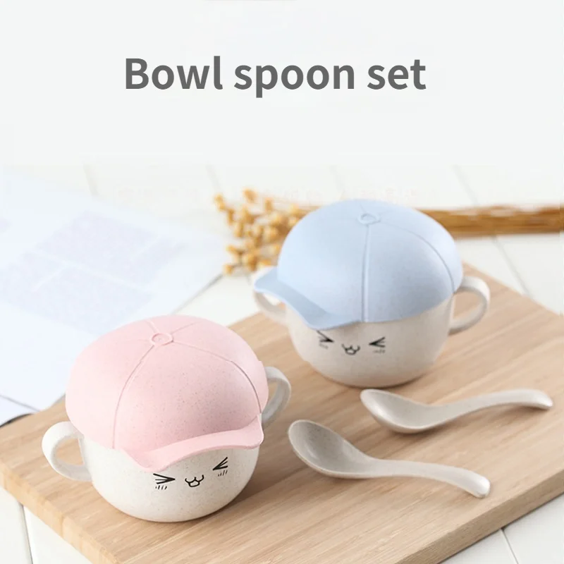 

Wheat straw children's tableware Bowl Spoon Set heat insulation soup bowl cartoon baby bowl complementary food feeding tableware