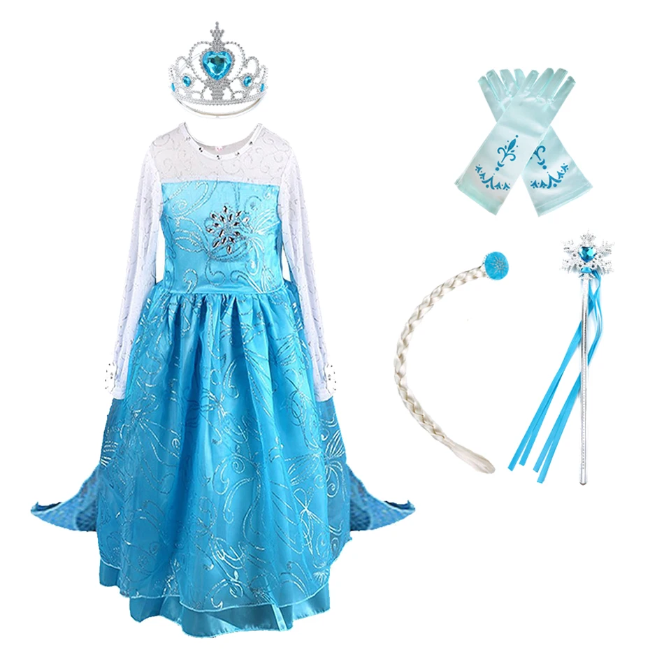 

Детское летнее платье для маленьких девочек, одежда для косплея Снежной королевы с длинным рукавом, детское бальное платье принцессы, длинн...