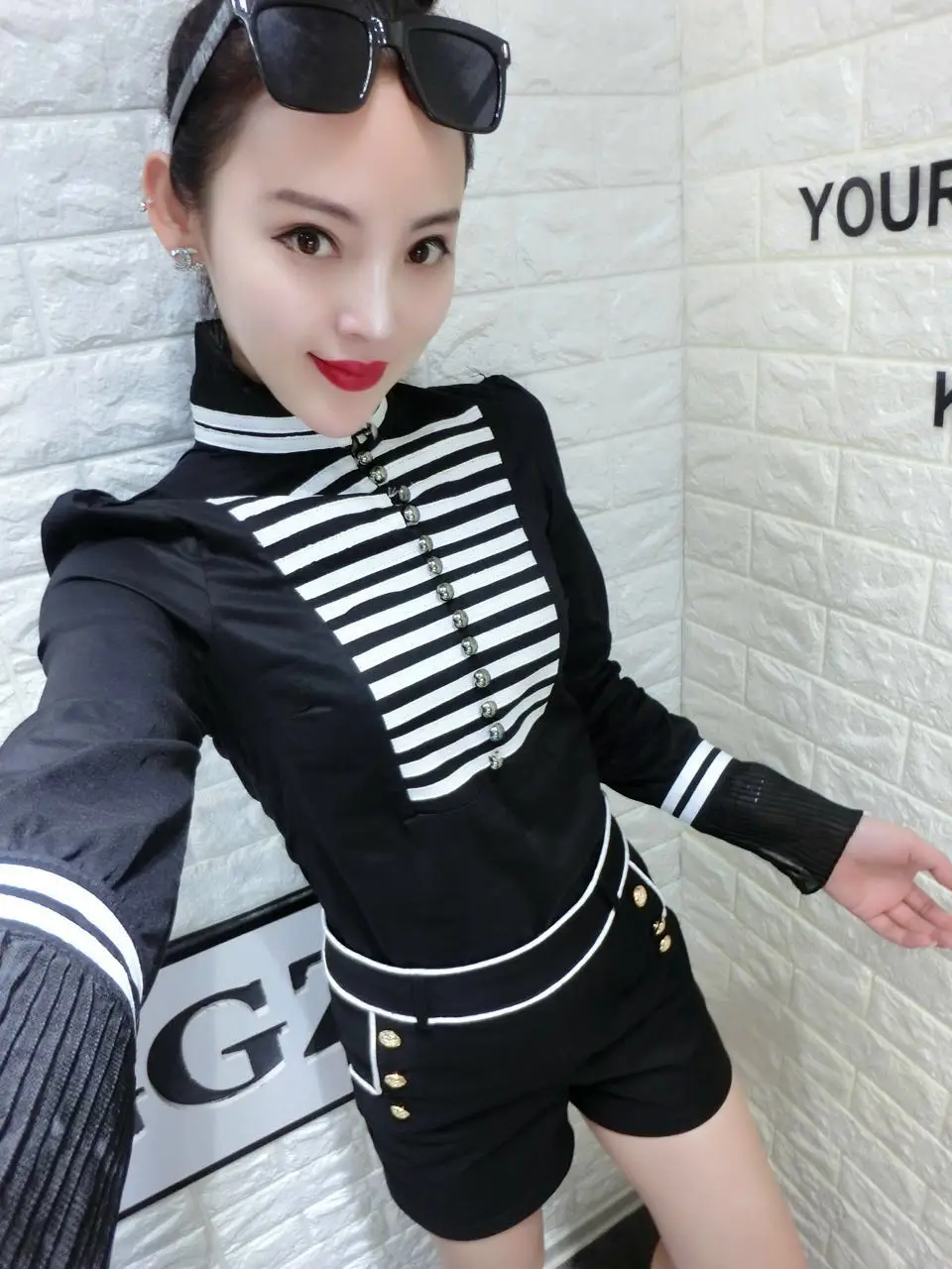 Женская хлопковая рубашка в полоску с длинным рукавом и воротником стойкой|cotton