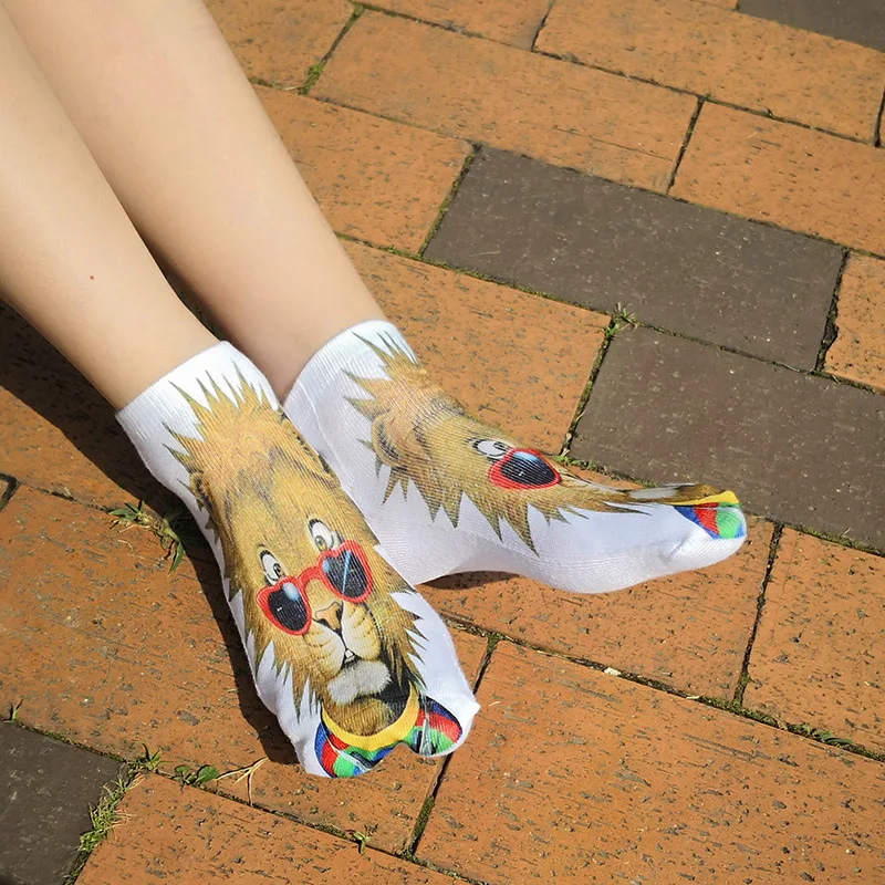 5 пар/лот 3D принт женские лодочные носки с изображением кошек и собак из