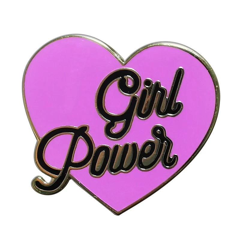 Женская Брошь с эмалью Girl Power Pink Heart Feminism Girl, металлическая брошь на лацкан, броши на куртки, джинсы, модные украшения