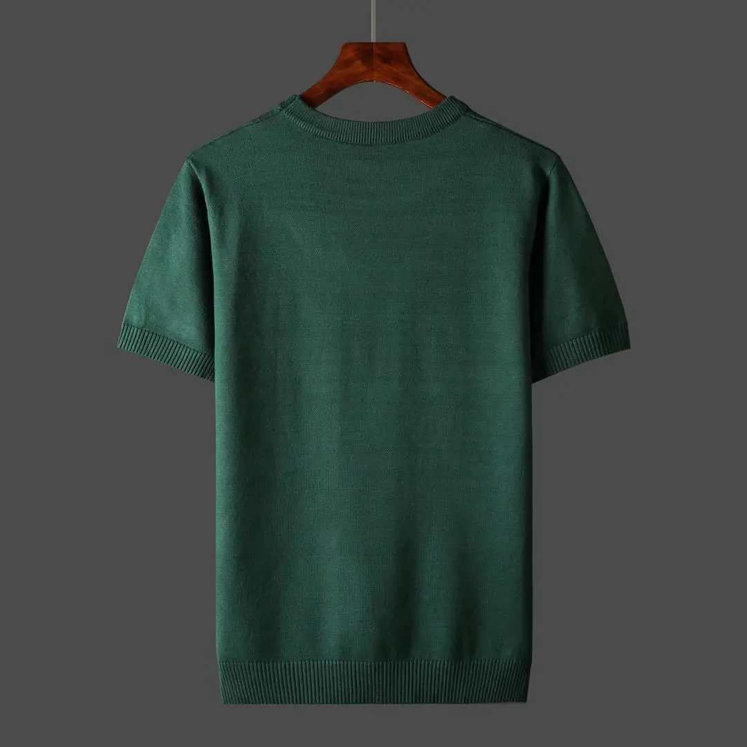 

2021 New Summer Men T-shirt Knitted Short Sleeves Top Sweater Men's Solid Color O-neck Pullover Thick Slim Knitted Tees