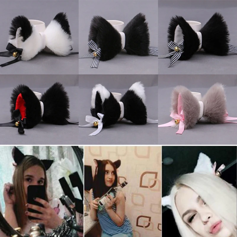 

Cat Ears 30 Colors Lolita Hair Clips Japanese Anime Cute Furry costume Hairpin with Bowknot Bell Cosplay Costume Snap Barrette.
