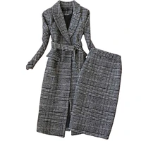 high quality winter womens suits skirt set 2021 new temperament slim wool long ladies coat jacket slim skirt two piece