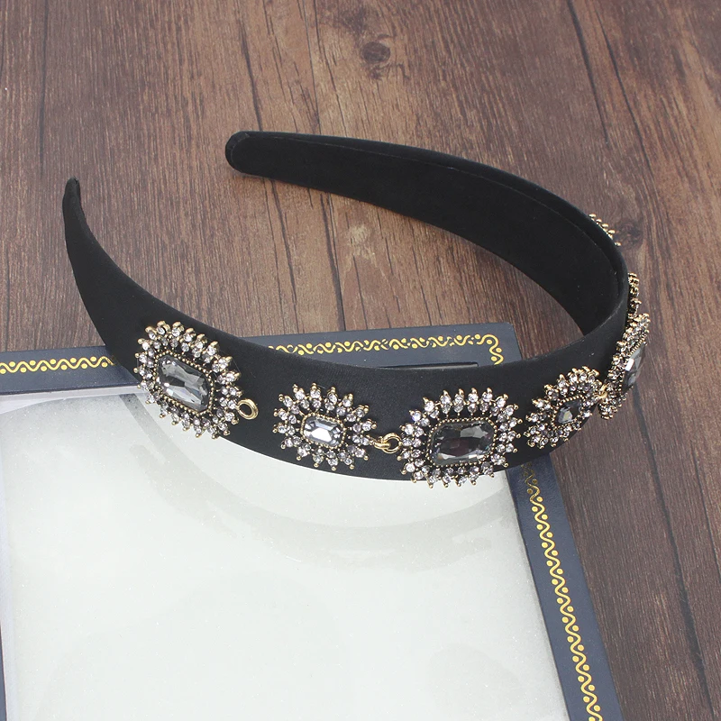 Wide Vinatge Baroque Luxury Red Crystal Tiara Queen Headband Sparkly Rhinestone Hairband For Women Wedding Hair Accessories