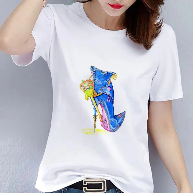

New High Heel Shoes Graphic Print Vogue T Shirt Femme Funny T Shirt Women Short Sleeve Tops Tee Hipster T-shirt Gift CN