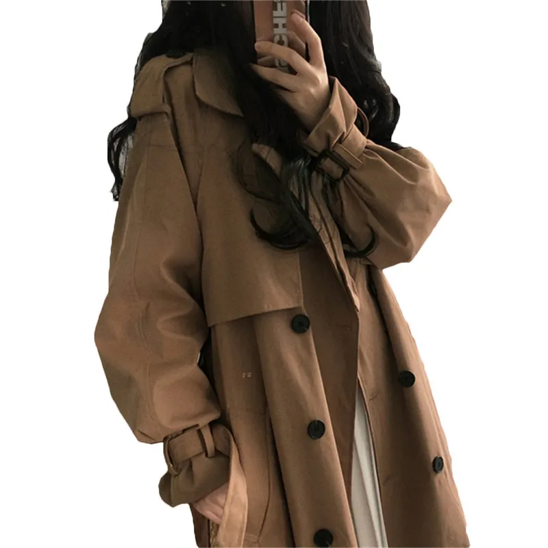 

Vintage Oversized Women Windbreaker Coats 2021 Spring Autumn Lapel Double Breasted Sashes Loose Ladies Long Trench Coats b28