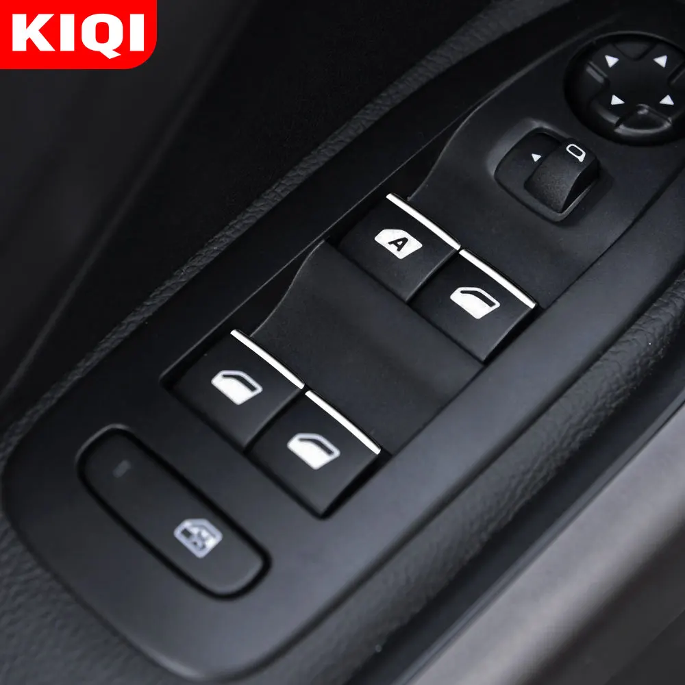

KIQI ABS Chrome Car Accessories for Peugeot 208 E-208 E208 2013 - 2021 Windows Lifter Knob Cover Trim Stickers