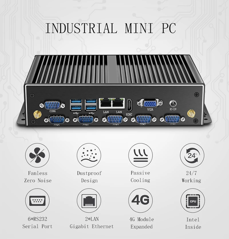 XCY Intel 2955U I5 4200U I7 4500U 5500U промышленный мини-ПК с 6* RS232 485 2* LAN HDMI VGA 8* USB Watch Dog 4G модуль без вентилятора J1900