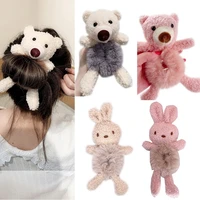 cute bear hug plush hair ring temperament headband hair band ponytail bun rabbit hair accessories for women hair accessories