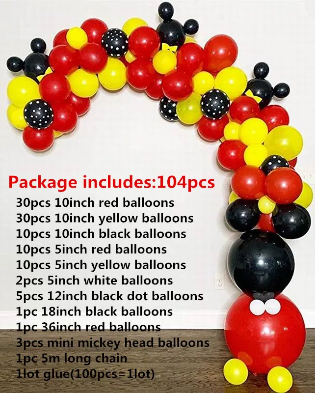 104pcs 104 шт DIY шар гирлянда арочный комплект для Микки Мауса вечерние латексные шары Дети День Рождения украшения детский душ Globos - Цвет: 104pcs