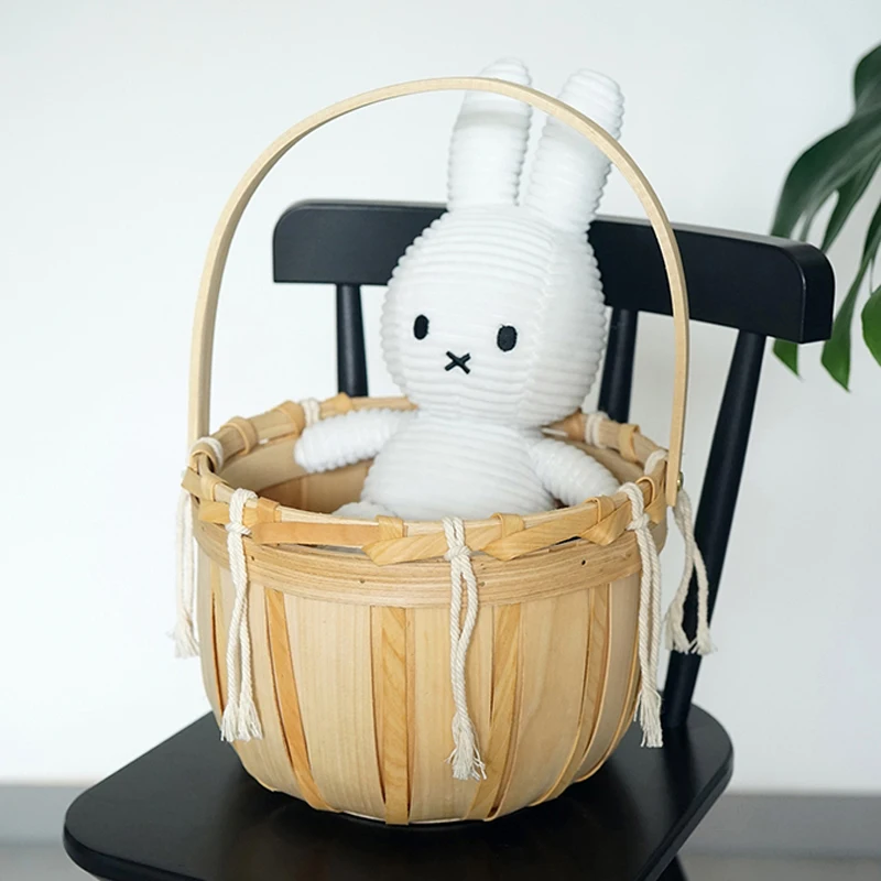 Корзина с деревянной ручкой SWEETGO бежевая плетеная рама из ротанга кисточками