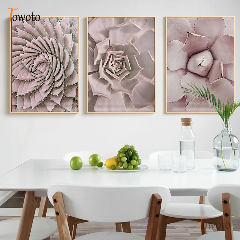 Catus Poster Pink Succulent Plants Canvas Painting Botanical Print Modern Wall Art Decorative Pictures Dining Room Decor | Дом и сад