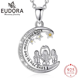 Eudora new 925 sterling silver family back view star moon pendant necklace fashion jewelry exquisite sister gift CYD761