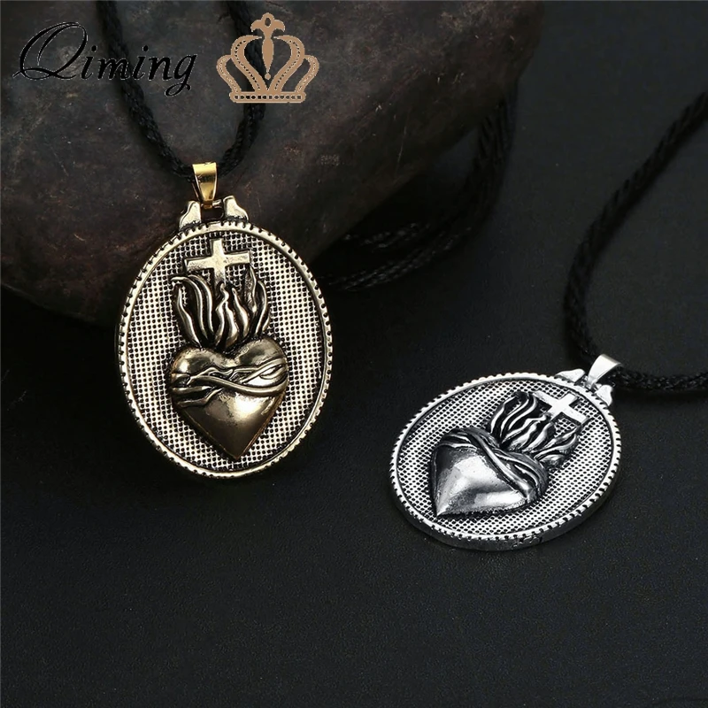 Серебряное ожерелье QIMING в форме сердца мужской крест христианская подвеска