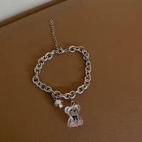 fashion new acrylic transparent bear pendant silver color metal chain beads female bracelets for women party bar street jewelry
