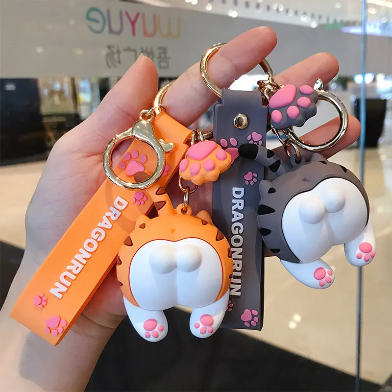 Fashion Cute Cat Butt Key Chain Woman Bag Pendant Cartoon Drop Plastic Ring Action Figures | Украшения и аксессуары