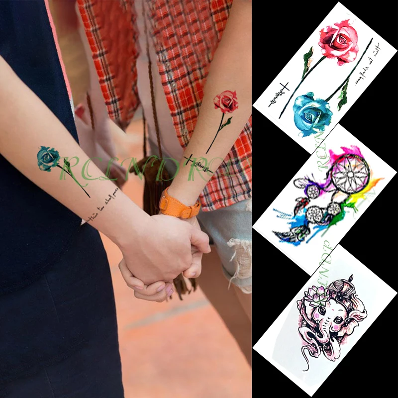 

Waterproof Temporary Tattoo Sticker Ganesha elephant rose folwer small art tatto flash tatoo fake tattoos for women men kid