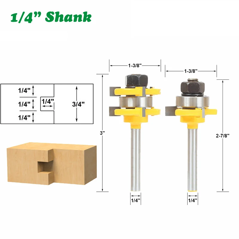 

Фреза Т-образная для резьбы по дереву, 2 шт./компл., 1/4 дюйма, 6,35 мм, 3/4 дюйма