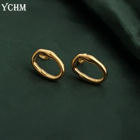 stainless steel oval earrings women vintage irregular earrings geometric stud earrigs gold plated woman jewelry ychm