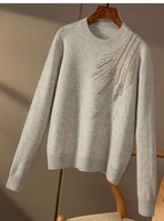 women cashmere sweater elegant french handmade beading cashmere sweater female new