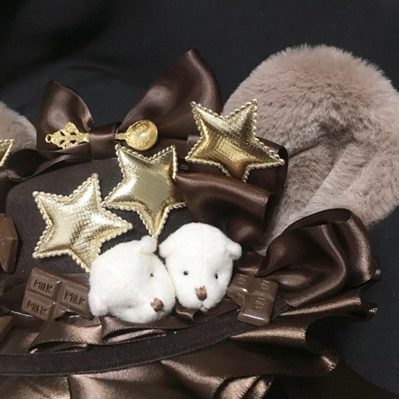 

Sweet Lolita Ribbon Bow Mini Top Hat Cartoon Bear Ears Kawaii Cosplay Headdress D0LF