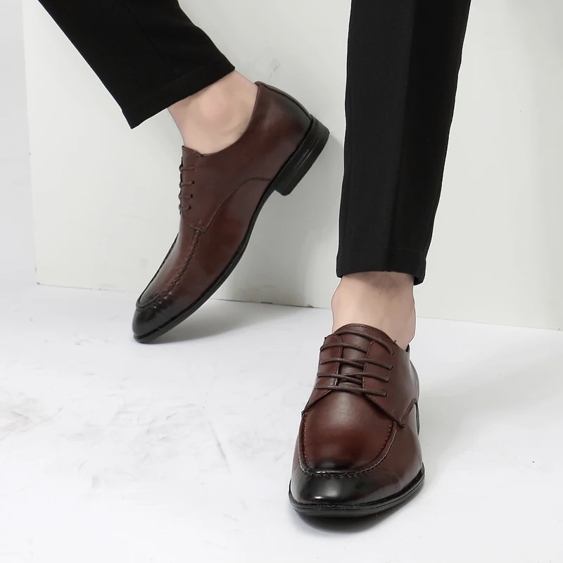 

Oxford dress Shoes men lace up Fashion Brogue genuine Leather Formal business Shoes Man wedding Office Party sheos men Footwear