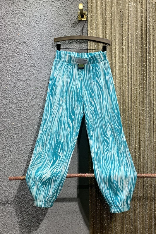 

2021 Summer New Pleated Tie-Dyed Casual Ankle-Length Pants For Ladies Elastic High Waist Loose Tappered Harem Pants Female