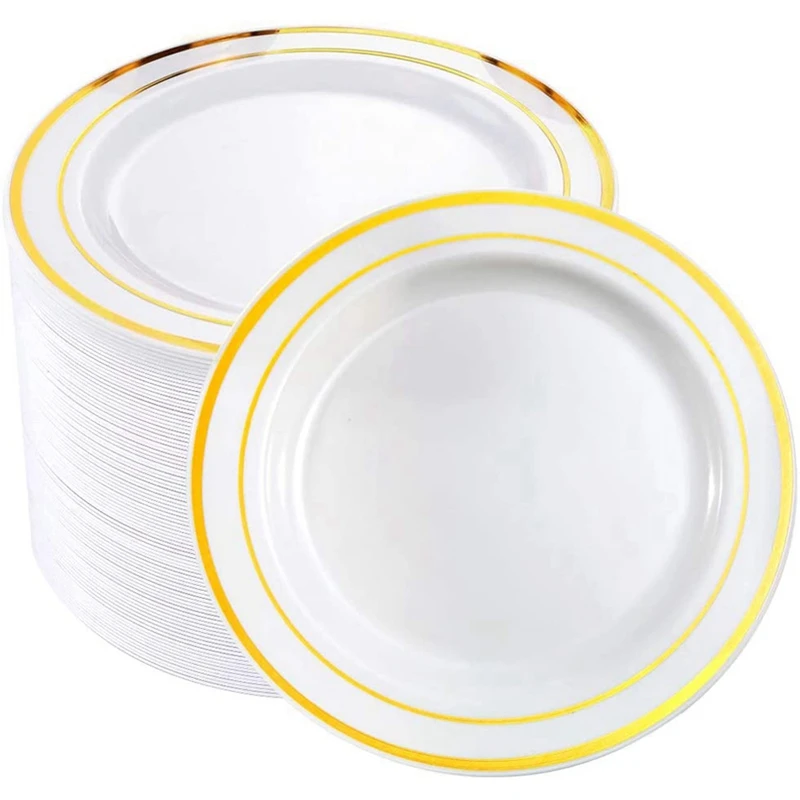 

25Pcs Golden Disposable Plastic Tableware Plate Wedding Gift Birthday Party Supplies